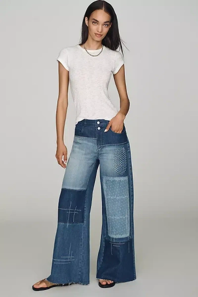 Pilcro Lyra Patchwork Mid-rise Wide-leg Jeans In Blue
