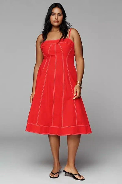 Pilcro Marin Cotton Poplin Midi Dress By  In Red