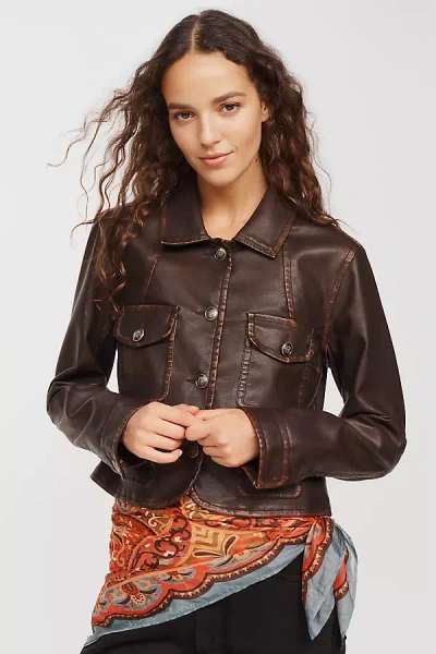 Pilcro Marine Shrunken Faux Leather Jacket In Brown