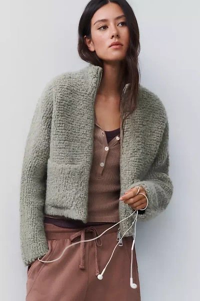 Pilcro Marlow Fleece Zip-front Sweater In Green