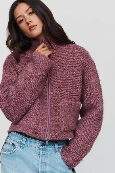 Pilcro Marlow Fleece Zip-front Sweater In Purple