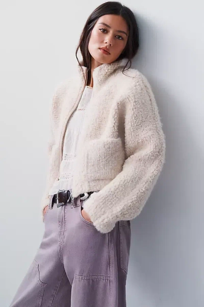 Pilcro Marlow Fleece Zip-front Sweater In Purple