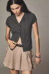 Pilcro Merino Wool Mock-neck Short-sleeve Cardigan In Multicolor