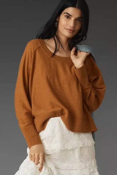 Pilcro Merino Wool Scoop-neck Sweater In Brown