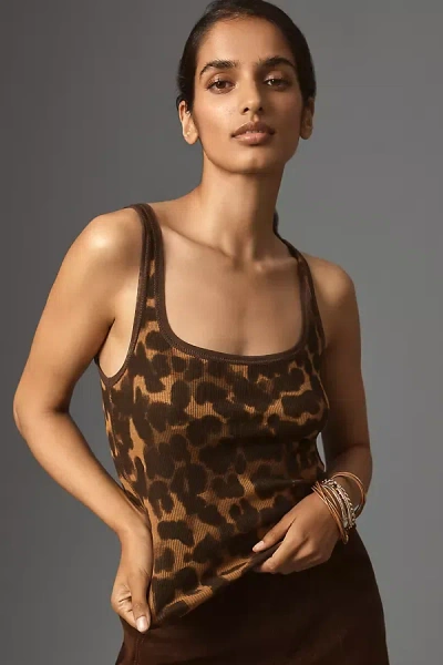 Pilcro Mesh-trim Tank Top In Animal Print
