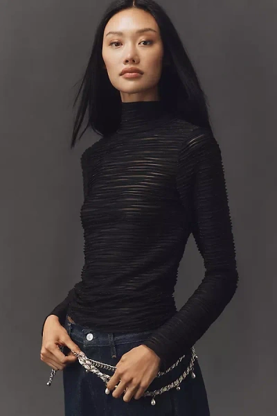 Pilcro Metallic Textured Turtleneck Top In Animal Print
