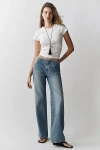 Pilcro Mid Rise Clean Waist Stovepipe Jeans In Blue