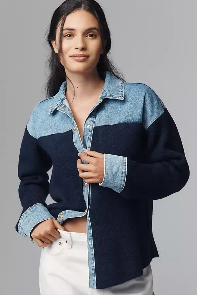 Pilcro Mixed Media Sweater Denim Jacket In Blue