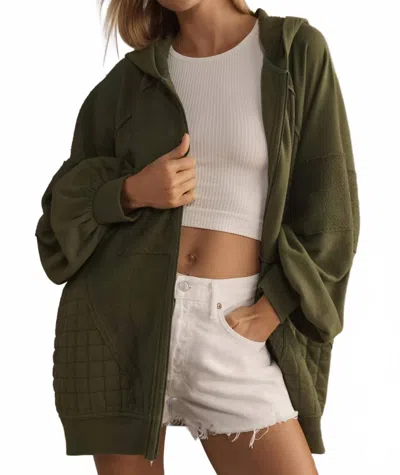 Pilcro Mixed Print Full Zip Hooded Sweatshirt In Dark Green