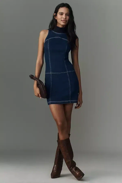 Pilcro Mock-neck Denim Mini Dress In Blue