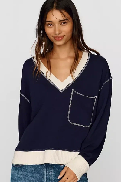 Pilcro Montana Pocket Knit Top In Blue