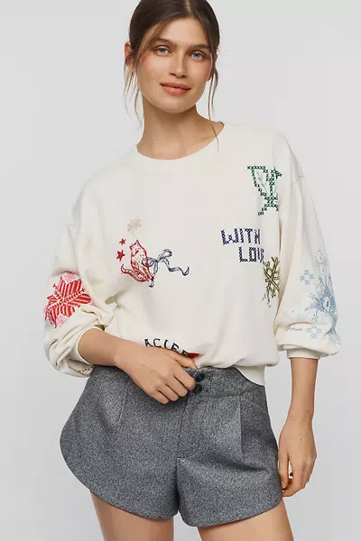 Pilcro Niki 100% Cotton Graphic Sweatshirt In Beige