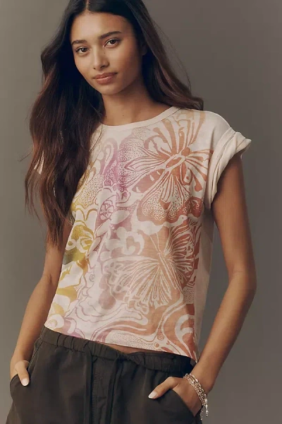 Pilcro Notched Graphic T-shirt Top In Sand