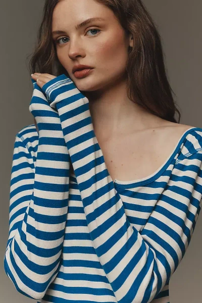 Pilcro Notched Long-sleeve T-shirt Top In Blue