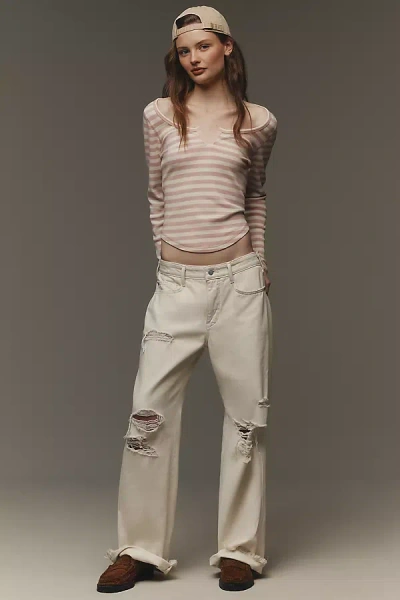 Pilcro Notched Long-sleeve T-shirt Top In Brown