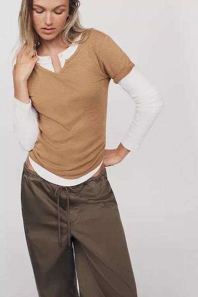 Pilcro Notched Tee In Beige