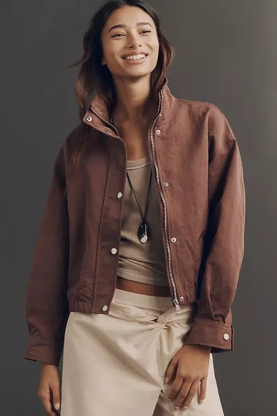 Pilcro Nylon Funnel-neck Bomber Jacket In Brown
