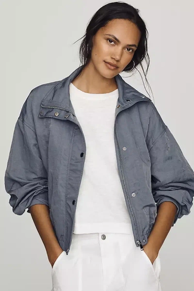 Pilcro Nylon Funnel-neck Bomber Jacket In Blue