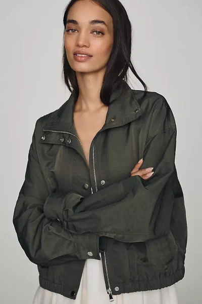 Pilcro Nylon Funnel-neck Bomber Jacket In Green