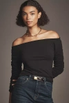 Pilcro Off-the-shoulder Ruched-sleeve Top In Black