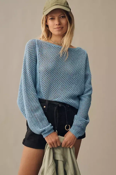 Pilcro Open-stitch Crewneck Sweater In Blue