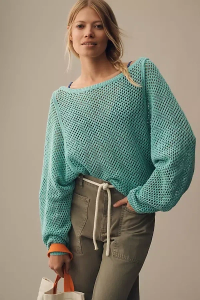 Pilcro Open-stitch Crewneck Sweater In Blue
