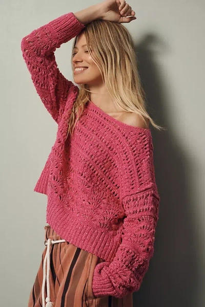 Pilcro Open-stitch Pullover Sweater In Pink