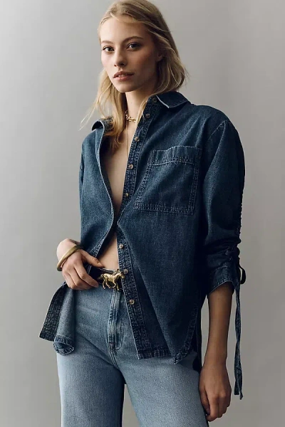Pilcro Oversized Denim Buttondown Shirt In Blue