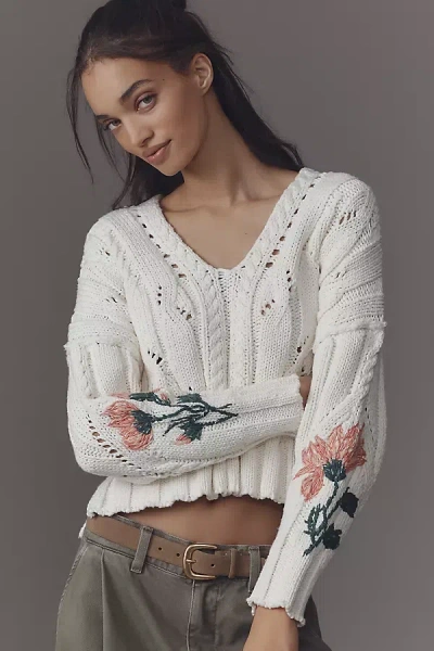Pilcro Oversized Embroidered Cable-knit Sweater In Multicolor