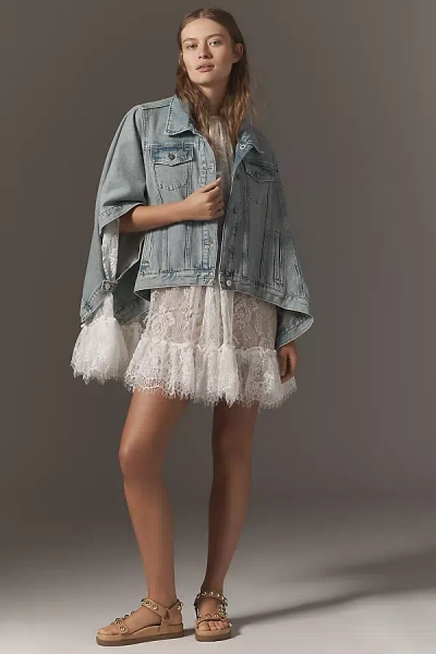 Pilcro Oversized Half-sleeve Denim Trucker Jacket In Blue