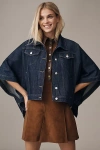 Pilcro Oversized Half-sleeve Denim Trucker Jacket In Blue