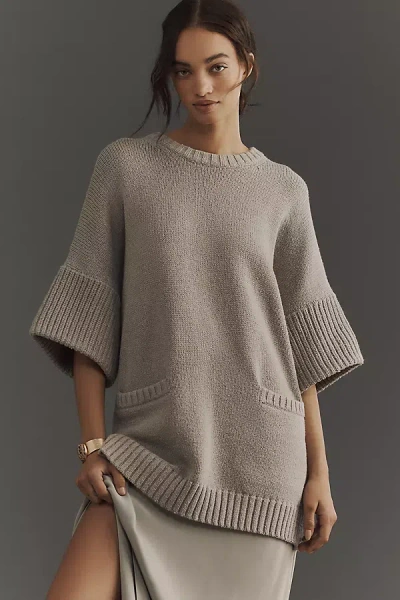 Pilcro Oversized Short-sleeve Sweater Tunic In Grey