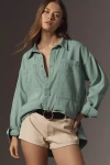 Pilcro Patch Pocket Collared Popover Blouse In Blue