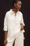 Pilcro Patch Pocket Collared Popover Blouse In White