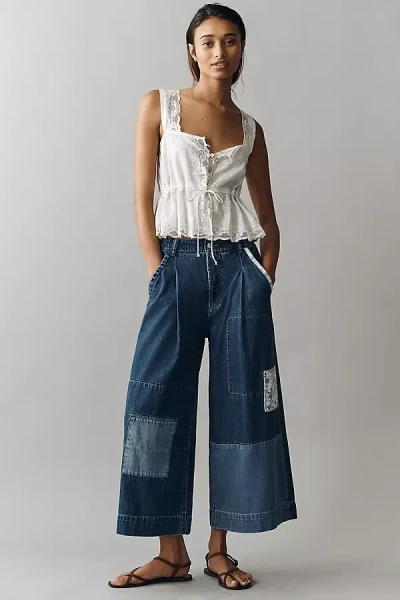 Pilcro Patchwork High-rise Crop Wide-leg Jeans In Blue