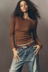 Pilcro Perfect Layering Knit Tee In Brown