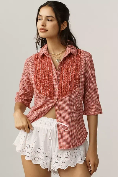 Pilcro Pintuck Half-sleeve Buttondown Shirt In Red