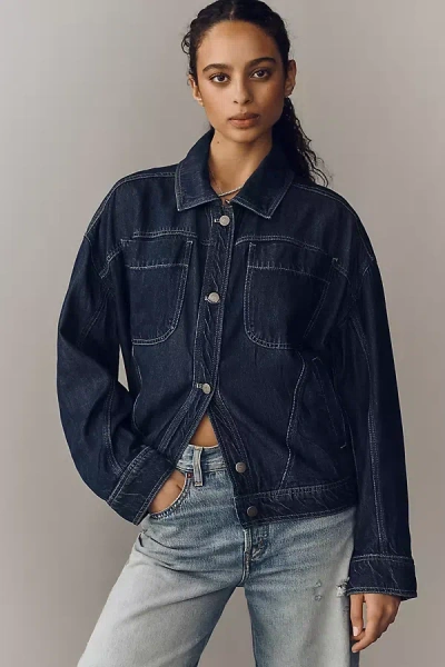 Pilcro Pleated Lightweight Trucker Jacket In Blue