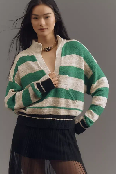 Pilcro Plunging V-neck Rugby Stripe Collared Pullover Sweater In Multicolor