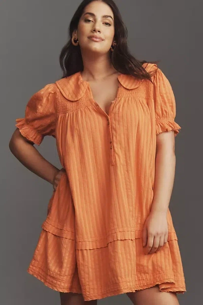 Pilcro Puff-sleeve Collared Mini Dress In Orange