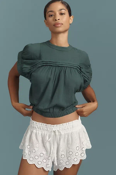 Pilcro Puff-sleeve Cotton Crop Top In Green