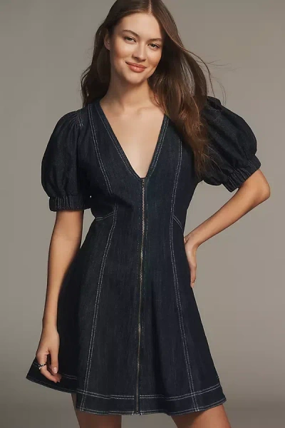 Pilcro Puff-sleeve Denim Mini Dress In Blue