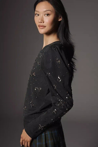 Pilcro Puff-sleeve Embellished Top In Black