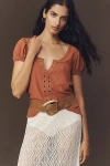 Pilcro Puff-sleeve Grommet Top In Brown