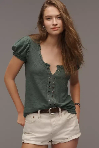 Pilcro Puff-sleeve Grommet Top