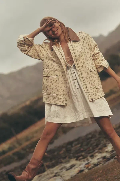 Pilcro Puff-sleeve Mini Swing Dress In Neutral