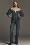Pilcro Puff-sleeve Peplum Blouse In Gray