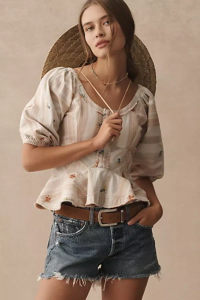 Pilcro Puff-sleeve Peplum Blouse In Multicolor