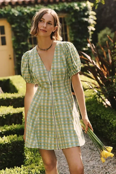 Pilcro Puff-sleeve Zip-front Mini Dress In Multi