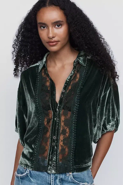 Pilcro Quincy Velvet Lace Blouse By  In Green